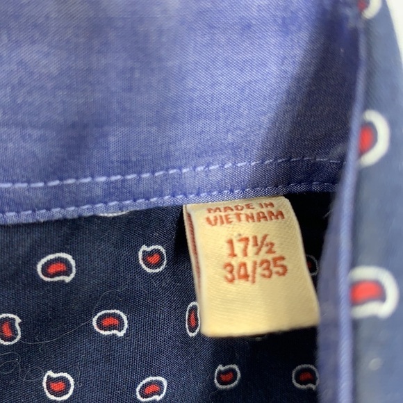 PENGUIN Blue w Red mini paisley Button Down Long Sleeve Shirt Size 17-1/2 34/35 - Picture 6 of 6